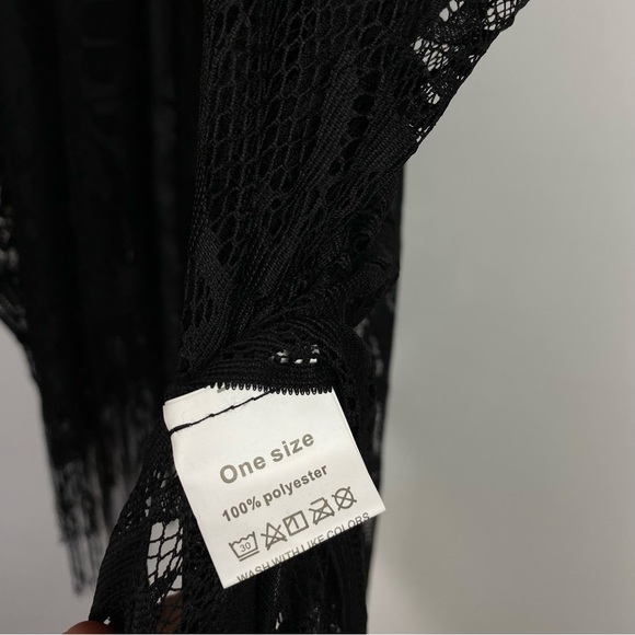 Bathing suit Cover Up + Kimono Lace Fringe One Size Black - Boutique NEW - Picture 6 of 9